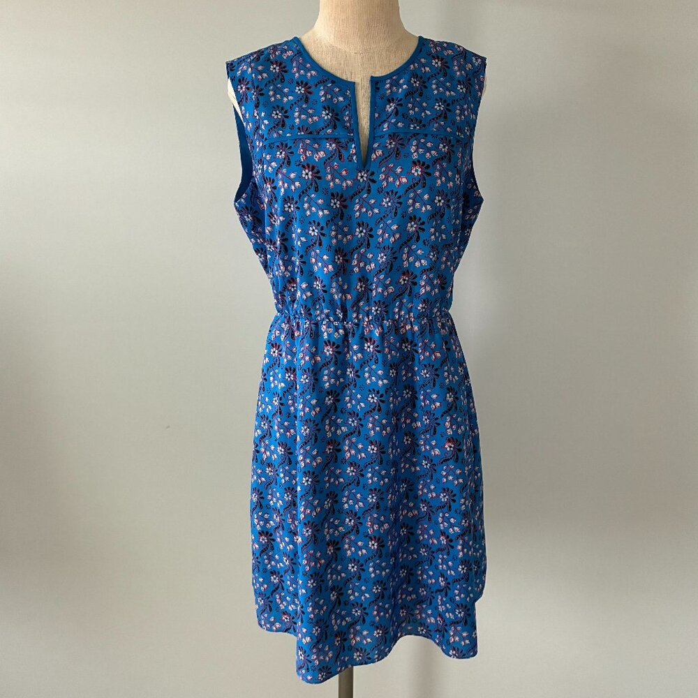 J. Crew Blue Floral Patterned V-Neck Mini Dress